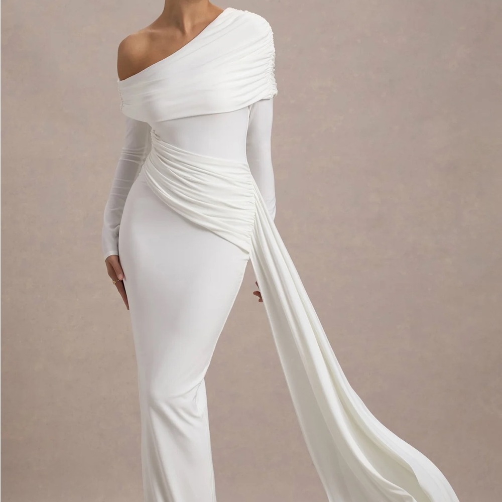 White Asymmetrical One Shoulder Gown